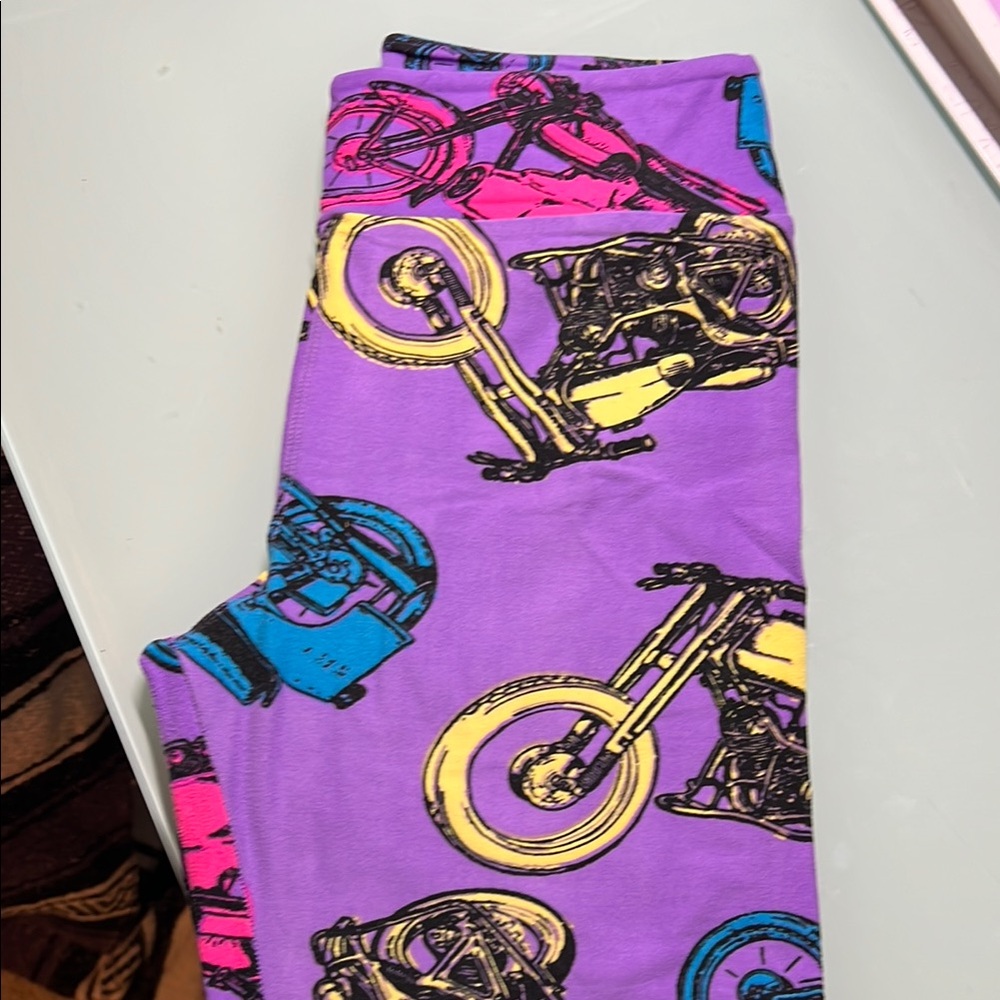 Purple Leggings with Motorcycle Print
